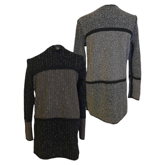 Nic + Zoe Medium Cardigan Knit Sweater Full Zip Reversible Black Gray Tunic Long - Picture 2 of 12